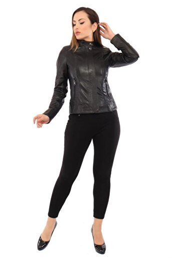 Derimont's Genuine Leather Black Anna Zippered Short Women's Leather Jacket