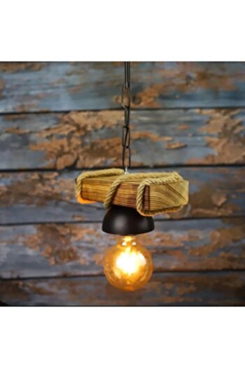 AhşapSepeti Wooden Chandelier Retro Wooden Rustic Chandelier 1 Piece