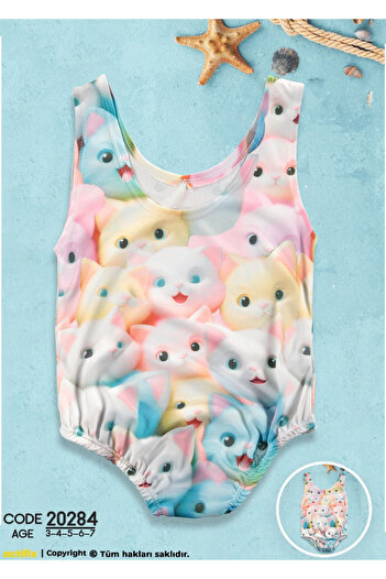 By Cwhr Girl's Cat Patterned Swimsuit