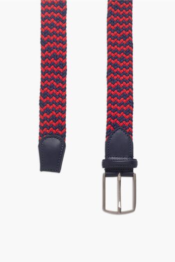 hateko Men's Navy Blue Red Genuine Leather Detailed Elastic Knitted Belt