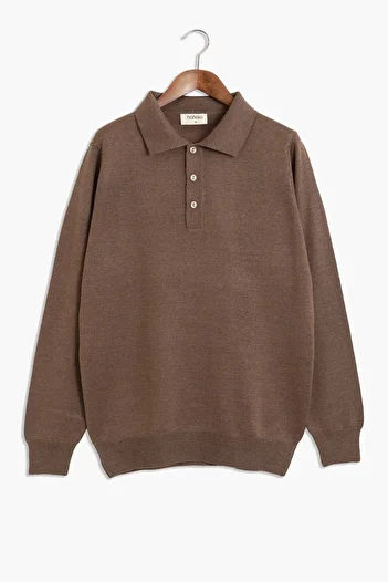hateko Men's Light Brown Classic Cut Polo Neck Knitwear - H170104