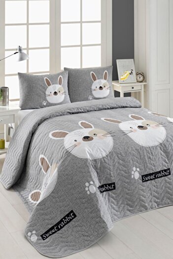 Eponj Home Quilted Bedspread Set Double Rabbit Light Brown-Grey-Pink