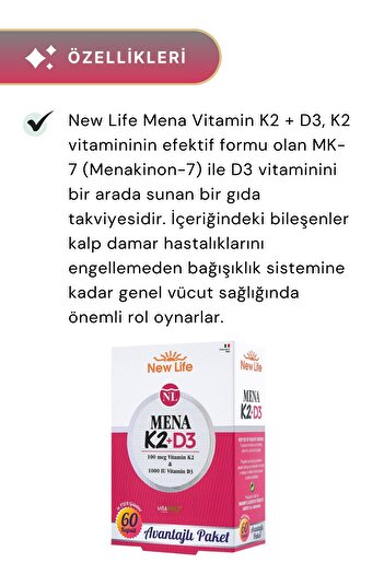 New Life Mena K2 D3 - 60 Capsules 3 Pack