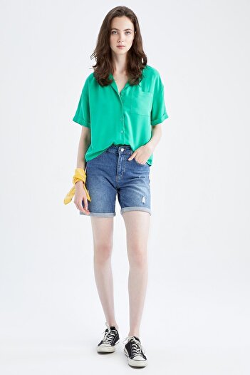 DeFacto Relaxed Fit Pajama Shirt - Short Sleeve, Pajama Collar, W6864az22sm