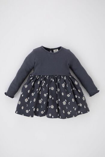 DeFacto Ribbed Camisole Baby Girl Dress - Floral Long Sleeve B0072a523au