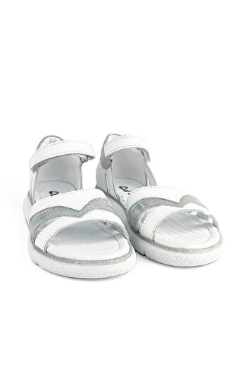 Cici Bebe Ayakkabı White Silver Girl's Genuine Leather Sandals