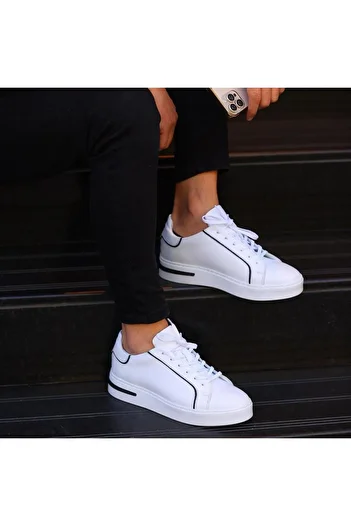 SailLakers - White Leather Lace-Up Men's Casual Shoes 101-8057H1280E