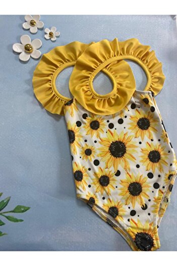 MİLAYS LİFE HOME COLLECTİON Girl's Sunflower Patterned Swimsuit