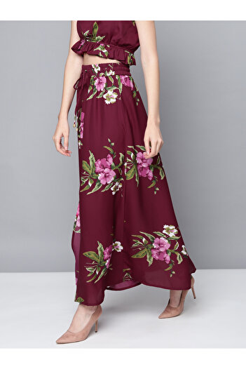 Sassafras By Styli Floral Print Front Slit Drawstring Maxi Skirt