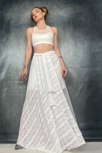 Quincey Maxi Length White Lace Tulle Skirt