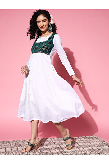 Sassafras By Styli Velvet Embroidered Jacket Anarkali Midi Dress