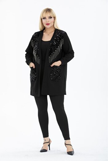 Esina Women's Two Thread Sequined and Fringed Cardigan