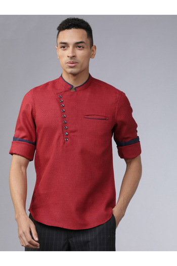 Highlander By Styli Mandarin Collar Slim Fit Shirt with Chest Placket