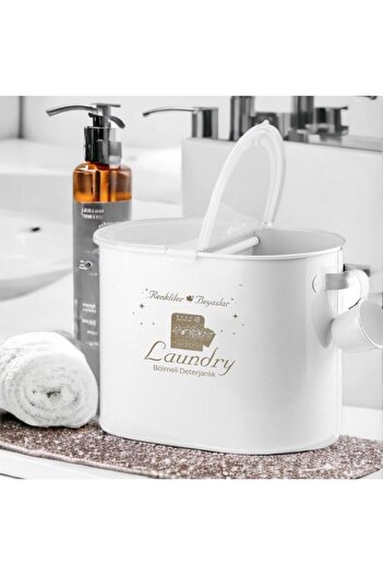Laundry Luxury 2 Compartment Metal Detergent Box White 12 Lt Lr055