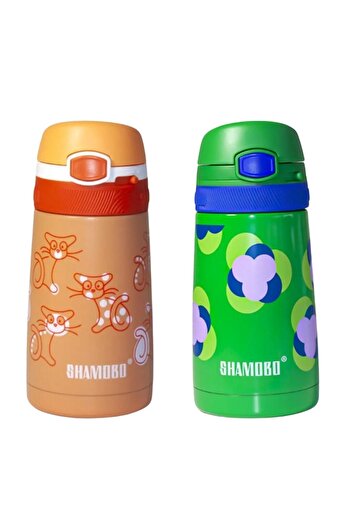 Shamobo 350 Ml Stainless Steel Children's Water Bottle with Straw Vagonlife (Set of 2)