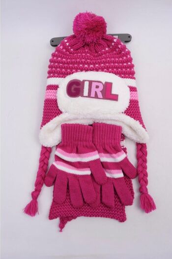 mercantoptan 3-7 Years 3-Piece Children's Scarf Beanie Gloves Set
