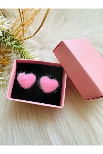 1PARÇAMAVİ Heart Patterned Stud Earrings - Women's Earrings with Feathers and Hole Ears