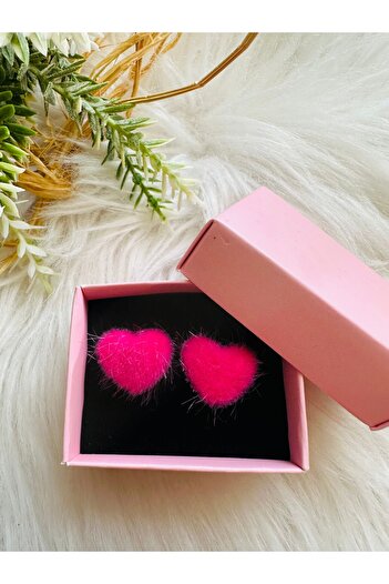1PARÇAMAVİ Heart Patterned Spiked Feather Women's Earrings - Hole Ear Earrings