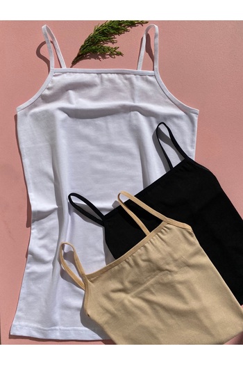 LEYNA BUTİK 3 Pieces Women's String Straps Athlete - Cotton and Lycra ( Skin, White, Black )
