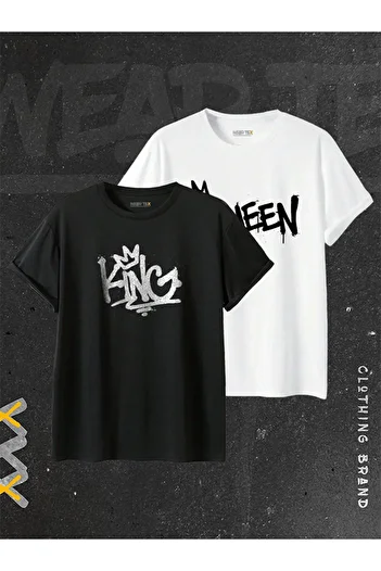 WEARTEX Unisex 2-Piece King and Queen Graffiti Design Printed Lover Couple Combination