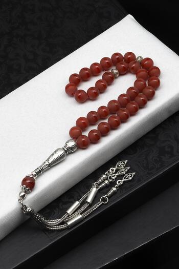 Sahra 8 Mm Globe Cut Natural Stone Rosary - Matte Line Pattern