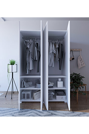 VM VERTEX MOBİLYA Monza 4 Kapılı Beyaz Gardırop Dolap 120 Cm Vm30, 180 Cm
