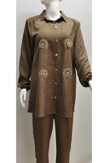 B.HE.Z Ayrobin Linen Tunic - Shirt Collar, Daisy Pattern, Long Sleeve Set