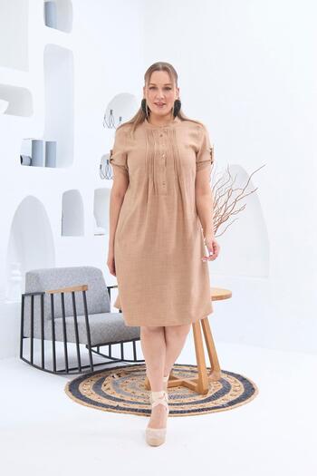 RMG Plus Size Collar Pleated Mink Dress