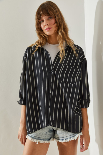 Bianco Lucci 4708 Model Single Pocket Double Striped Women's Shirt -60251418