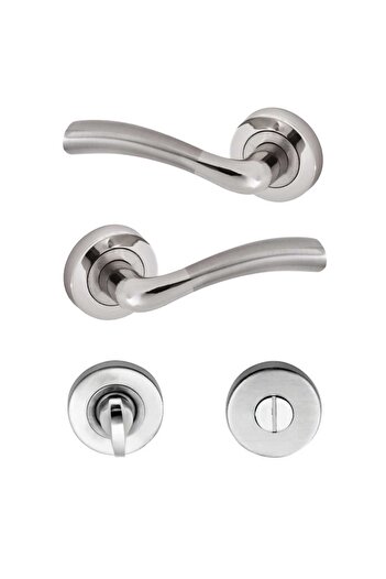 Sofuoğlu Macro Door Handle (Wc - Bathroom) Nickel - Satin with Round Rosette