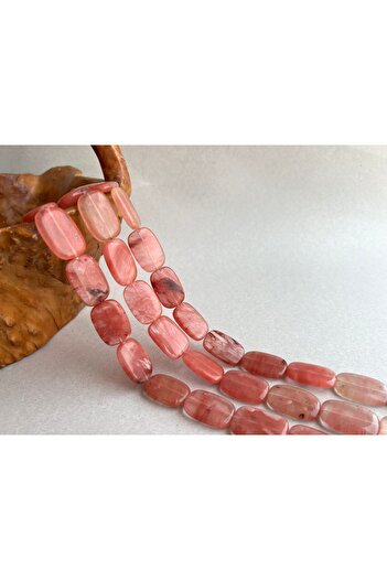 ŞİFA SHOP Large Genuine Natural Stone - Strawberry Quartz String, Rectangle Shape