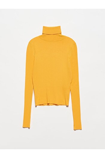Dilvin 1297 – Gerippter Rollkragenpullover im Basic-Stil – Senfgelb