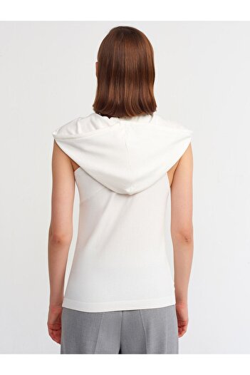 Dilvin 10336 One Shoulder Hooded Blouse-ecru
