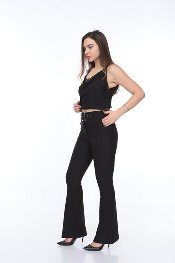 Bluence Black Fabric Trousers with Belted Waistband