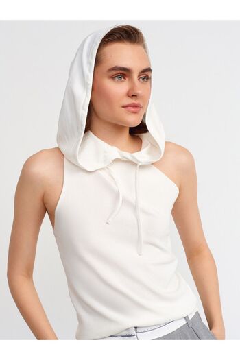 Dilvin 10336 One Shoulder Hooded Blouse-ecru