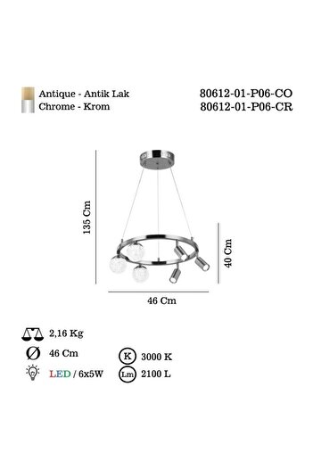 LUCEA Branco 3+3 Lu Krom Ledlı Avıze 400 Mm Kademelı