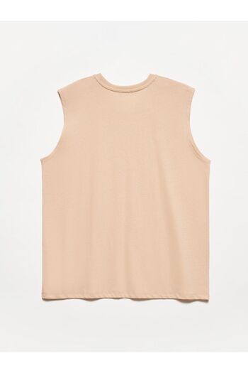 Dilvin 30313 Αμάνικο Oversize Μακρύ Tshirt-Μπεζ