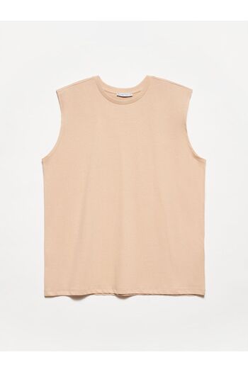 Dilvin 30313 Αμάνικο Oversize Μακρύ Tshirt-Μπεζ