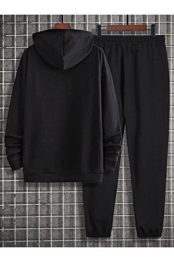 modaberry Σετ φόρμας Michelangelo Pursuing Combination Bottom Top - Μαύρη στάμπα Oversize Λαστιχένια κουκούλα στα πόδια