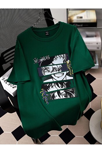 modaberry T-Shirt Anime Cutaway - Πράσινη στάμπα με κοντό μανίκι με λαιμόκοψη