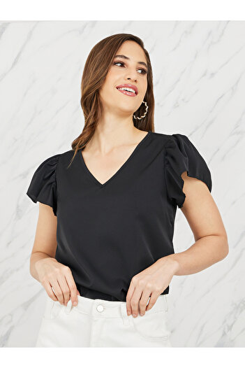 Luxewave By Styli Ruffle Sleeves V Neck Regular Fit Blouse