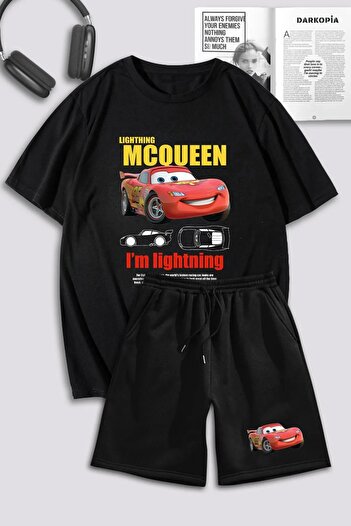 modaberry Σετ μπλουζάκι και σορτς Mcqueen Oversize - Μαύρο, Crew Neck