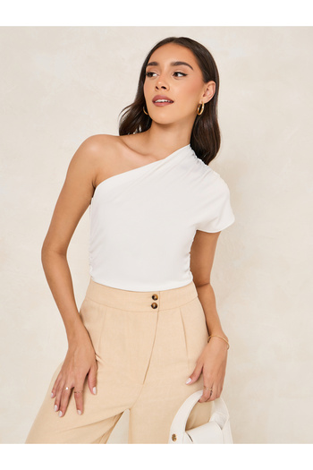 Styli Gathered Detail One Shoulder Knit Top