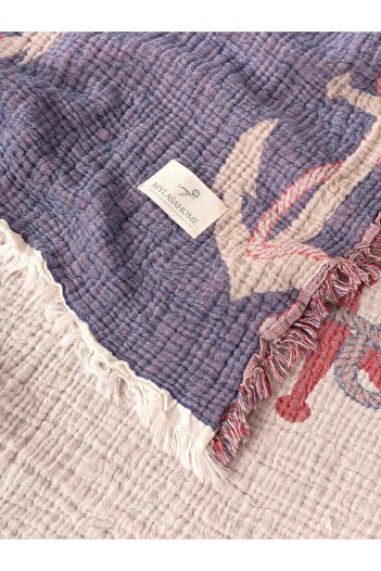 MYLASA HOME Mylasahome Muslin Bedspread - 4 Layer Anchor Pattern, Jacquard, Double, 220X240Cm