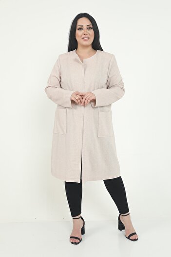 DISENTIS MODEST Beige Round Collar Pocket Jacket