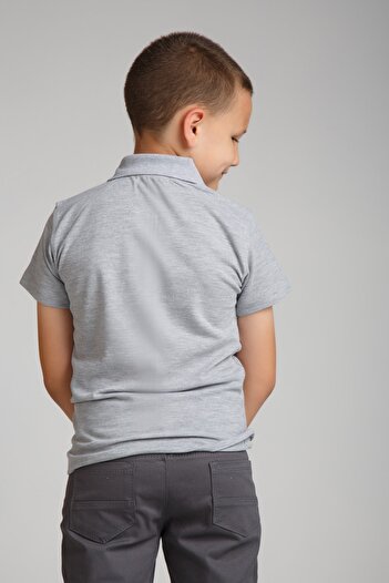 Dragora Penye Polo Yaka Gri Okul T-shirt