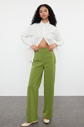 Trendyol Collection Khaki Straight Cut Linen Woven Trousers - TWOSS24PL00163