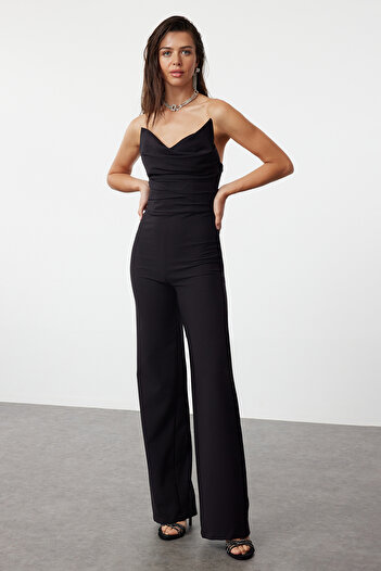 Trendyol Collection Woven Black Jumpsuit - Collar Detail, TPRSS24TU00016
