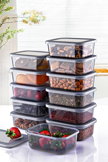 Ecolux Set of 12 VISTA Multi-Purpose Storage Container Microwave-freezer-breakfast-snack holder etc. Transparent-anthracite