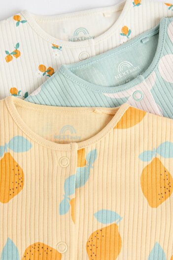 Next Baby 100 Cotton Yellow Lemon Floral Patterned 3 Piece sleep suit